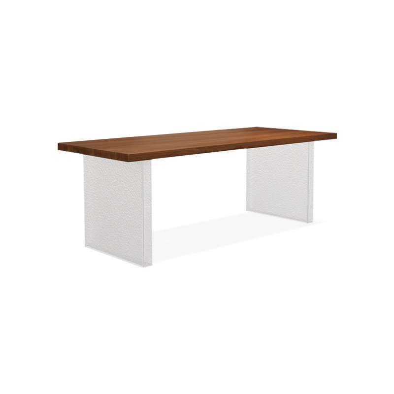 Light-walnut Rectangular Solid Wood + Acrylic Desk, 29.53" H x 70.87" W x 31.5"D