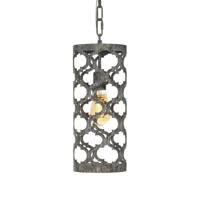 Luminaire suspendu cylindrique de style lanterne à 1 lumière Quatrefoil