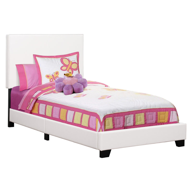 Lit simple tapissier blanc, lit d'appoint rehaussant le lit en similicuir: structure plateforme avec tête de lit simple et profil bas, matelas avec sommier tapissier requis