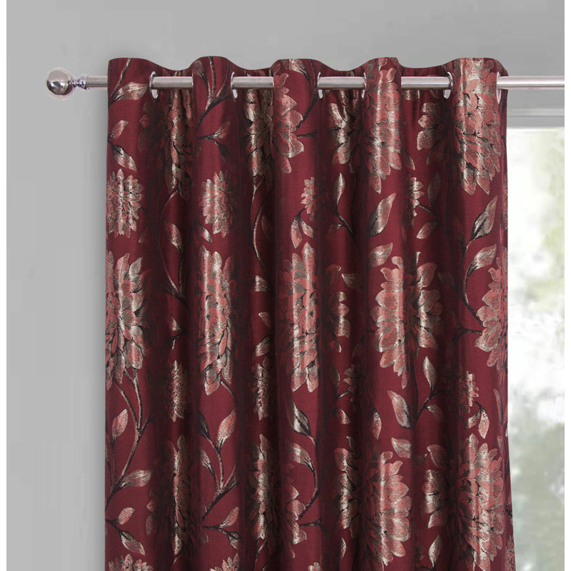 Amridean Fully Lined Eyelet Curtains, Red, 229 W x 183 D cm