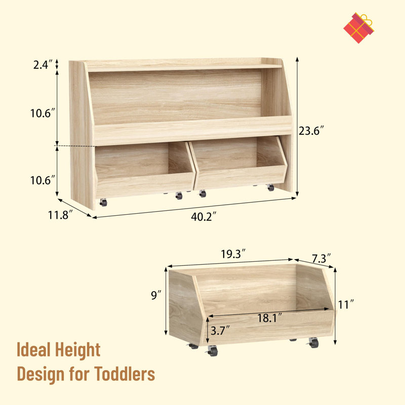 2-Tier Toy Storage & Organizer Bookshelf with Cubbies & 2 Removable Drawers - Kids Room Storage Solution for Toys, Books & Decor