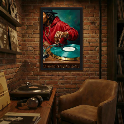 Abstract Musician Spinning Vinyl Record On Turntable