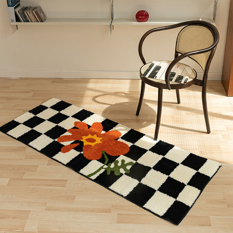 Tapis de couloir à carreaux noirs et blancs, style vintage, absorbant l'eau et résistant aux taches, pour la maison, type 4, 40 x 120 cm