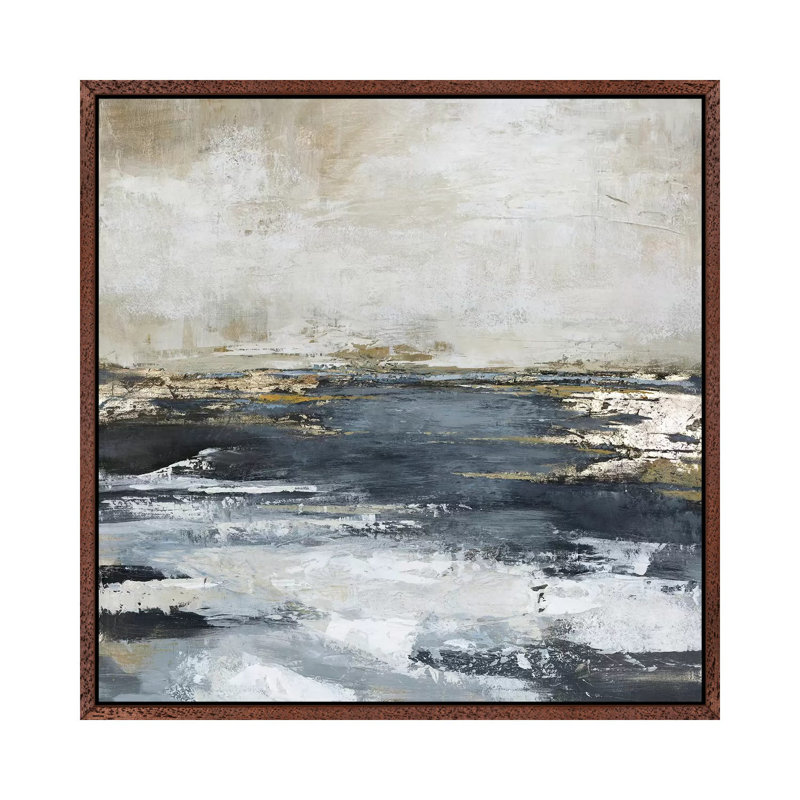 Blue Bay - Painting on Canvas, 66.04cm H x 66.04cm W x 3.81cm D, Classic Brown Wood Framed