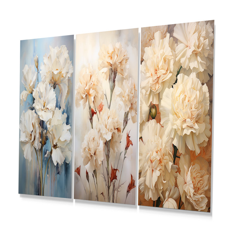 Minimalism Carnations Bouquet - Carnations Metal Wall Decor Set Of 3, 28" H x 36" W