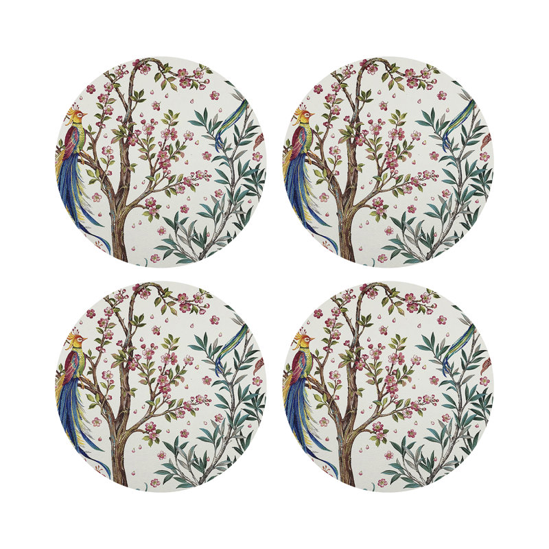 Resplendent Quesal Prism Vegan Leather Round Coasters, White
