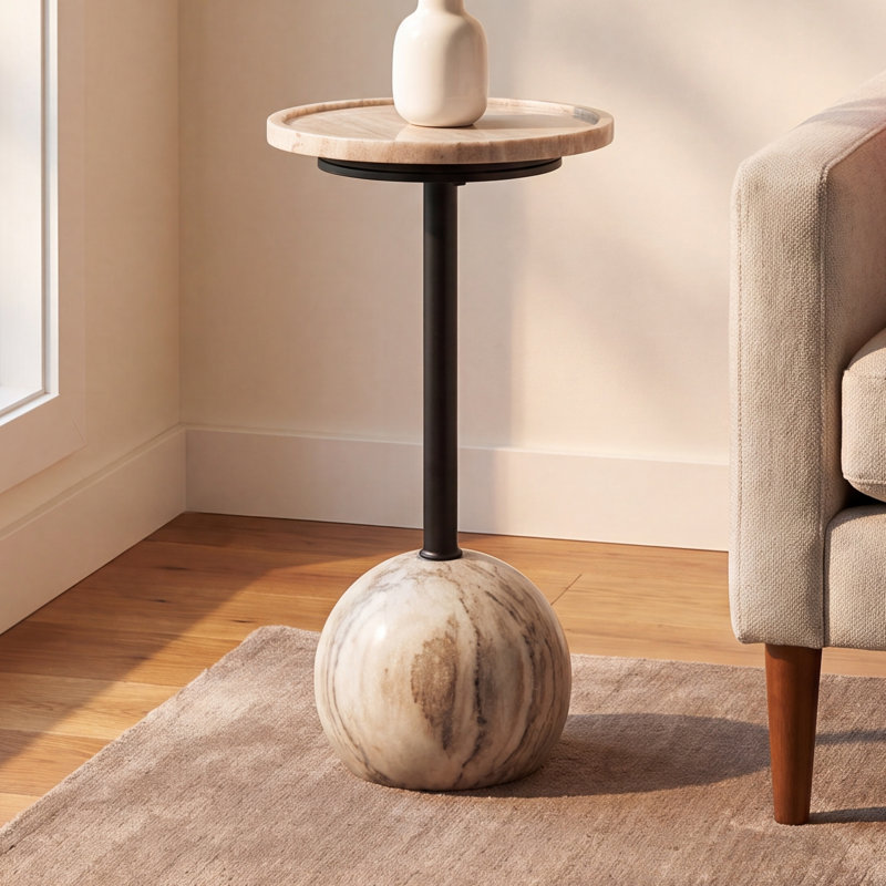 Nessie Marble Tray Top End Table, Antique White