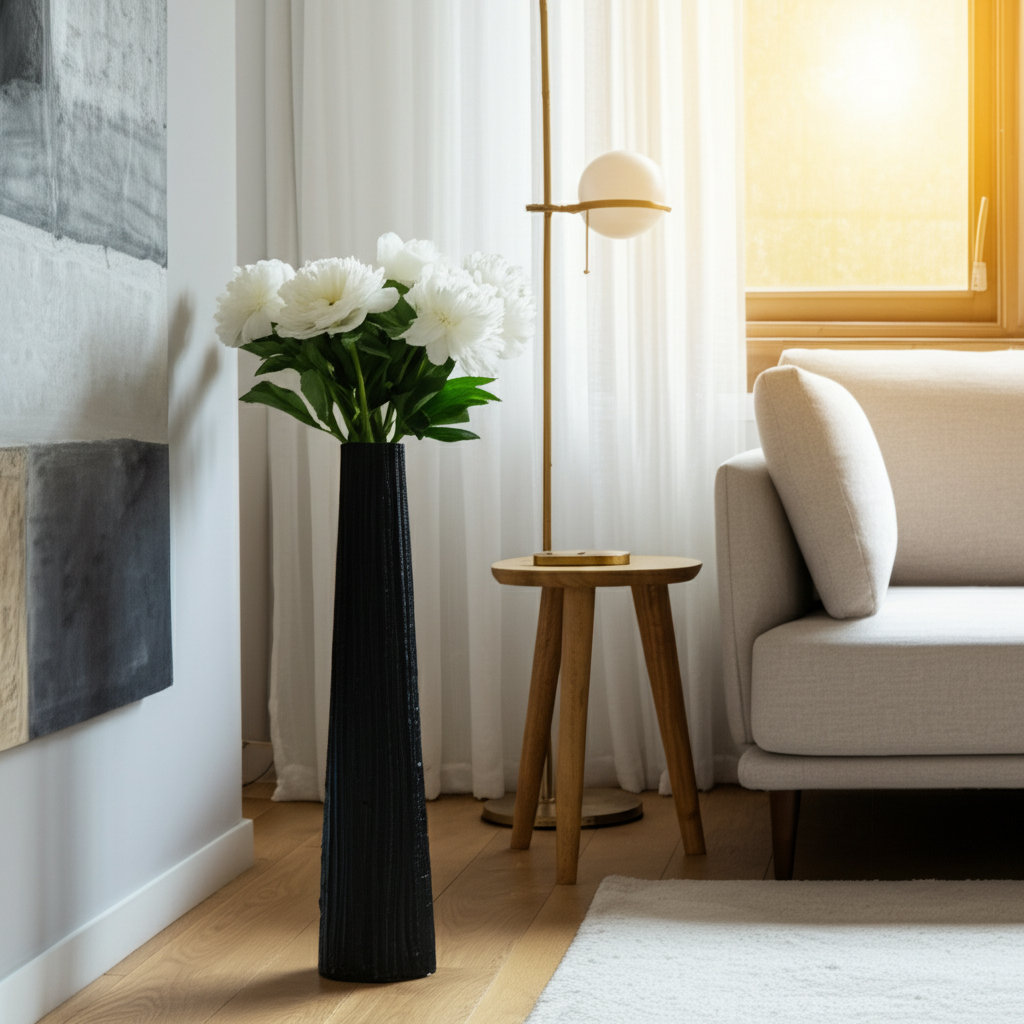 Katarin Decorative Floor Vase for Home Decor - Modern Tall Vase with Textured Finish - Sculptural Vases for Living Room - Statement Flower Vase for Corner Spaces Hokku Designs 