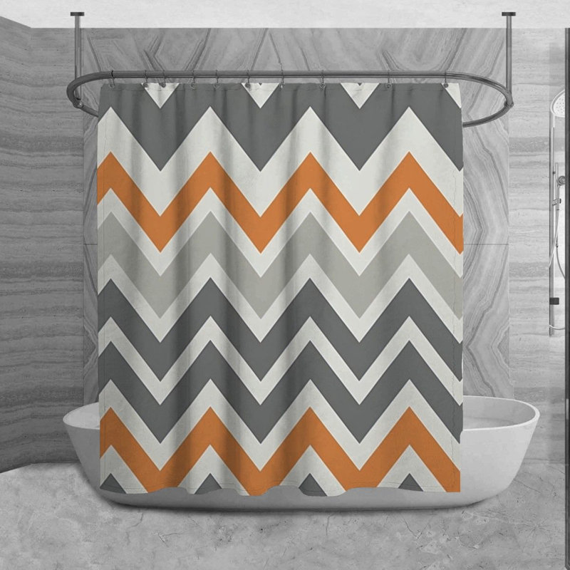 Rideau de douche Fanette, H 84 po x l 70 po, Gris / Orange