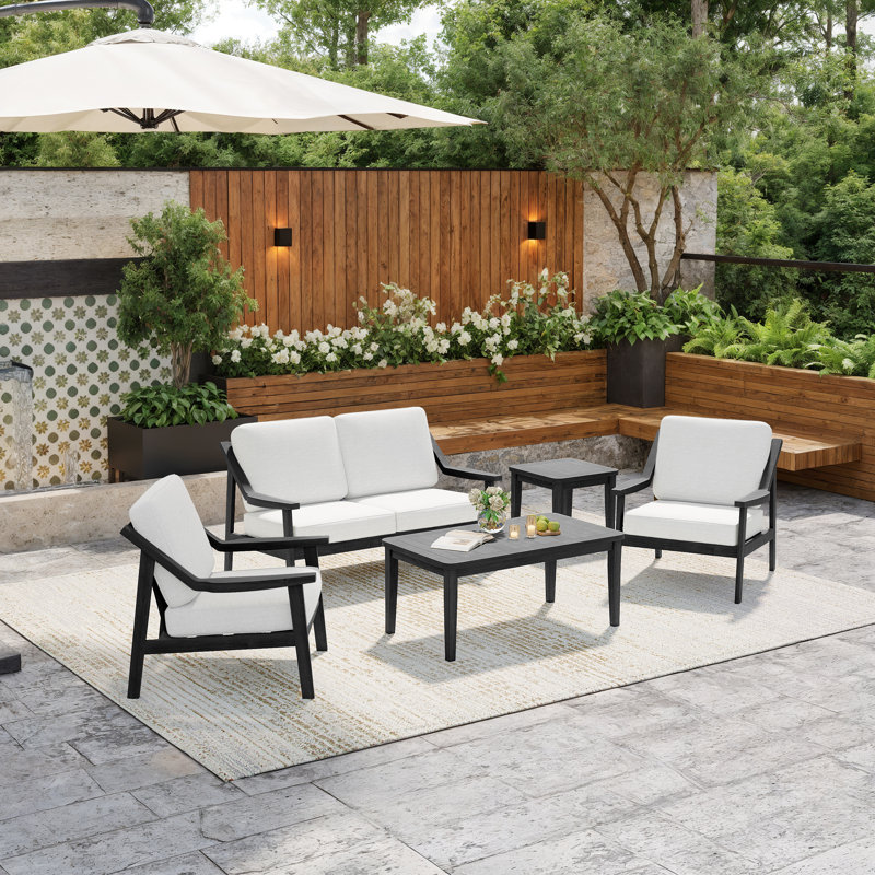 Marlo 5-Piece Outdoor Conversation Set, Perfect for Entertaining with Included Tables, Beige, Black