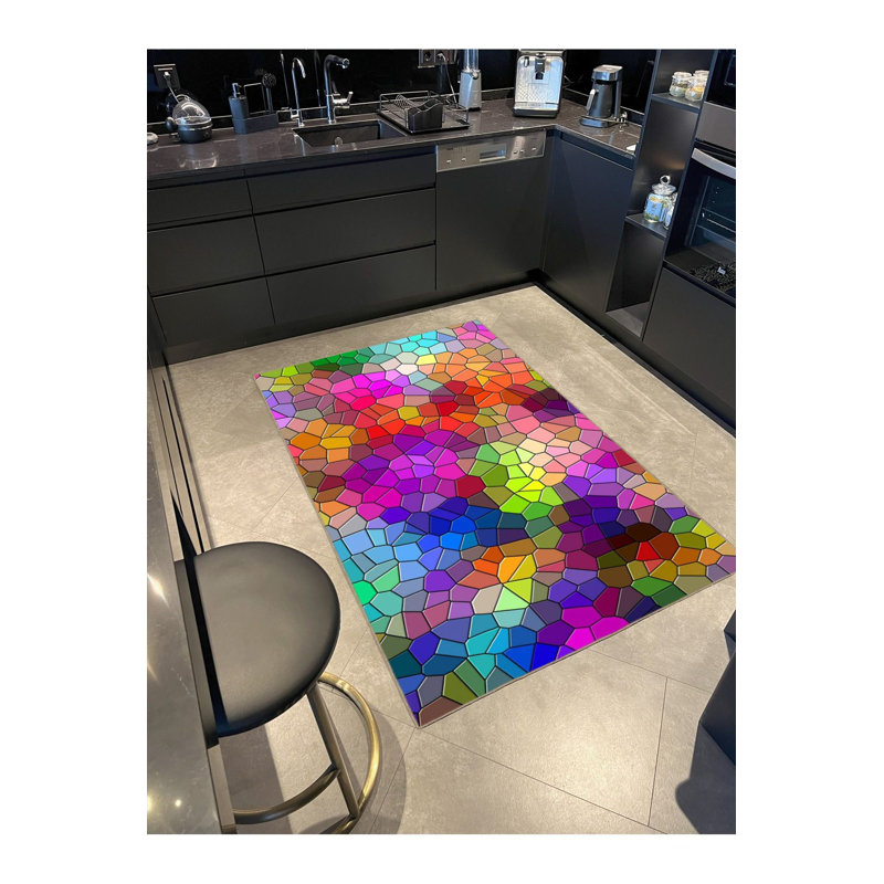 Tapis multicolore à motif tissé lavable à la machine, Carré 3 pi 3 po 