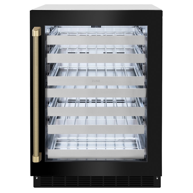 ZLINE Autograph 24 in. Touchstone Dual Zone Wine Cooler with Black Steel Door & Bronze Helix Handle, Champagne Bronze