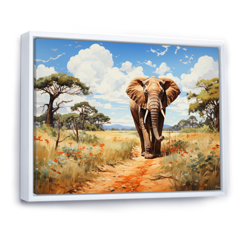 African Savannah Stroll II sur impression sur toile, Cadre flottant blanc, 34" H x 44" W