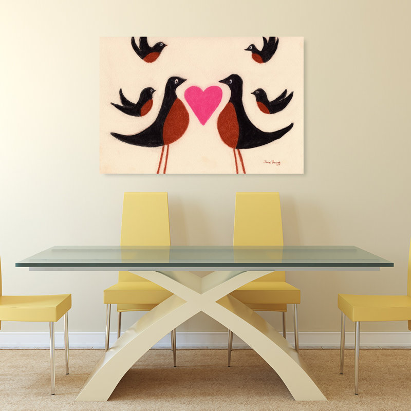 «Love Birds Family Contemporary Bird Nature», art mural, H 32 po x l 48 po