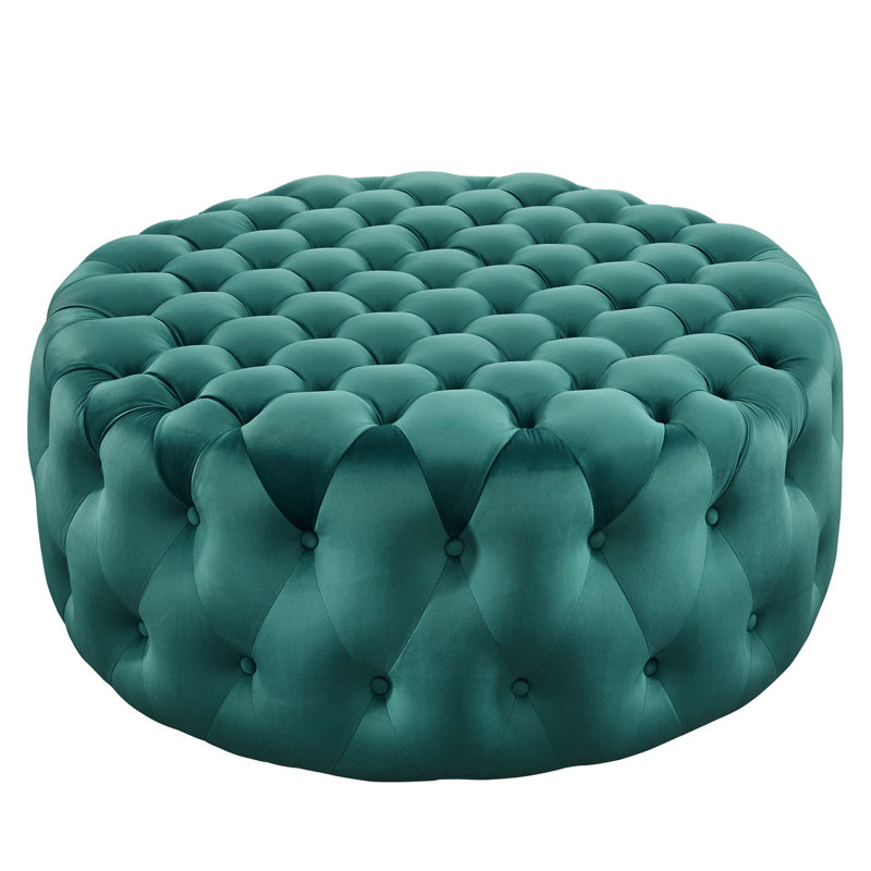 Modway Amour Tufted Button Large Round Performance Velvet Ottoman, Teal Velvet