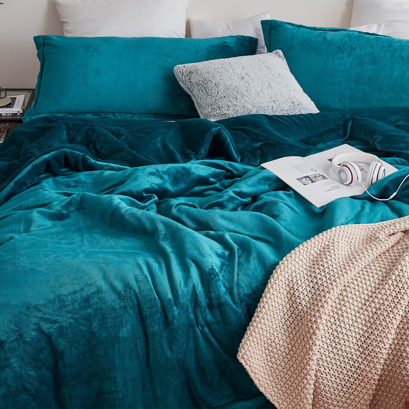 Twin Deep Lagoon Blue Plush Down Alternative Comforter Set