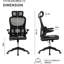 Chaise de bureau ergonomique avec fonction d'inclinaison, extensible et assise en maille confortable pour le bureau à domicile, pivotante et inclinable noire, revêtement respirant réglable.