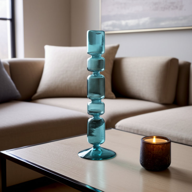 Porte-bougie Modern, Bleu, H 14 po x l 4 po x P 4 po