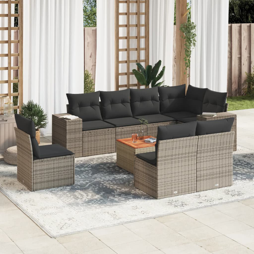 Vidaxl 9-Tlg. Garten-Sofagarnitur Mit Kissen Poly Rattan