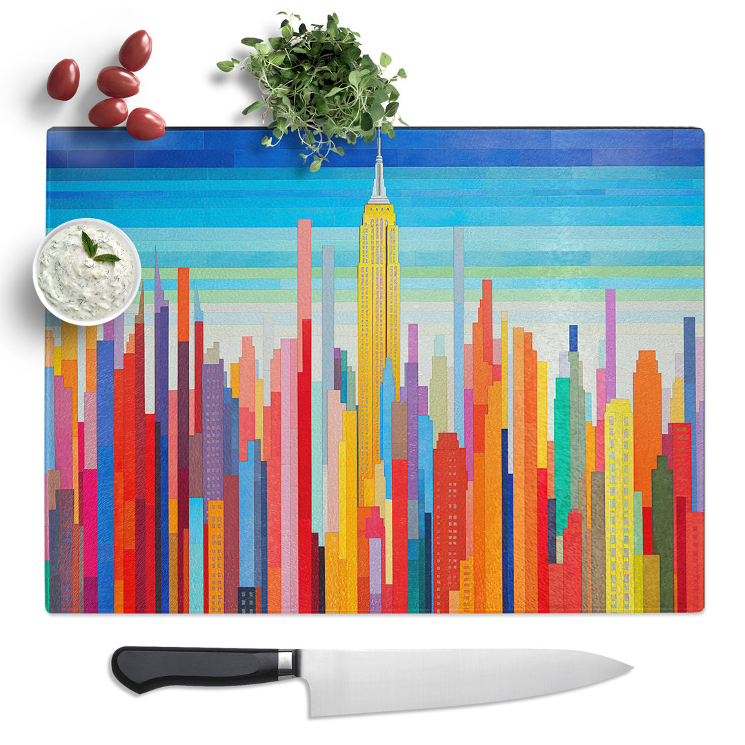 Skyline City Colour Field  Glass Chopping Board