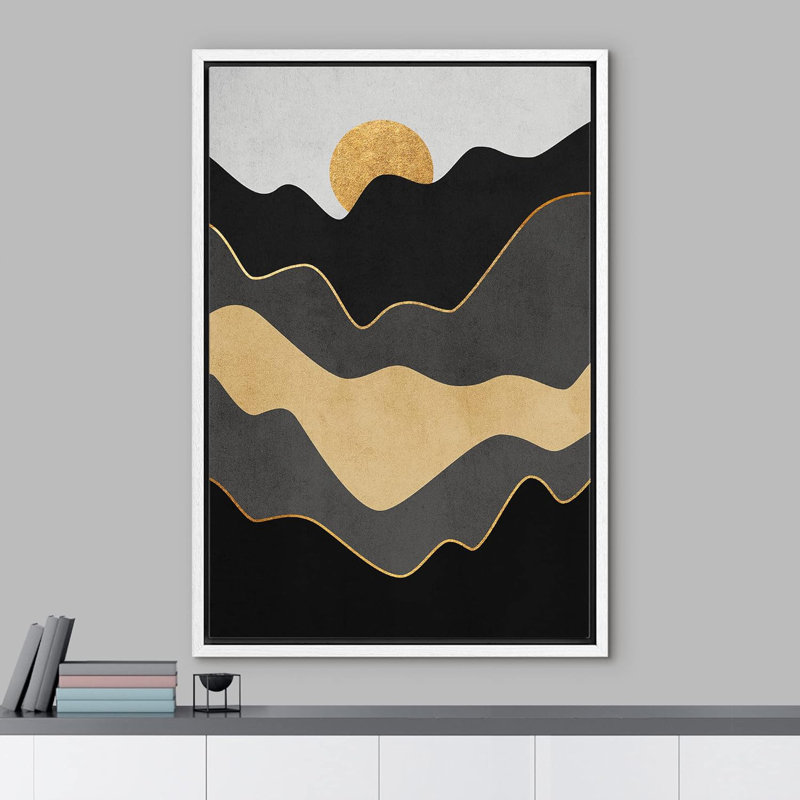Soleil, chaîne de montagnes, paysage, illustrations, art moderne, H 36 po x l 24 po, Blanc