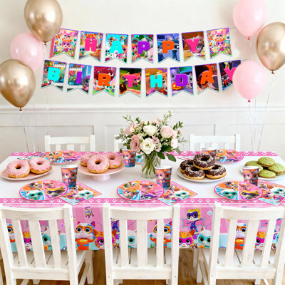 Super Kitties Squad Party Supplies,128Pcs Super Kitties Squad Party Tableware Kit