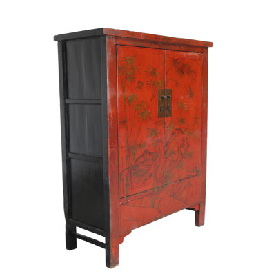 Chinoiserie-Style Hand-Painted Elm Cabinet