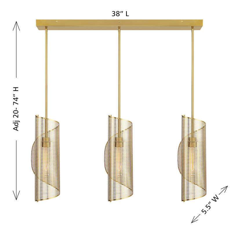 Lustre linéaire à 3 lumières en laiton Nygaard, Laiton