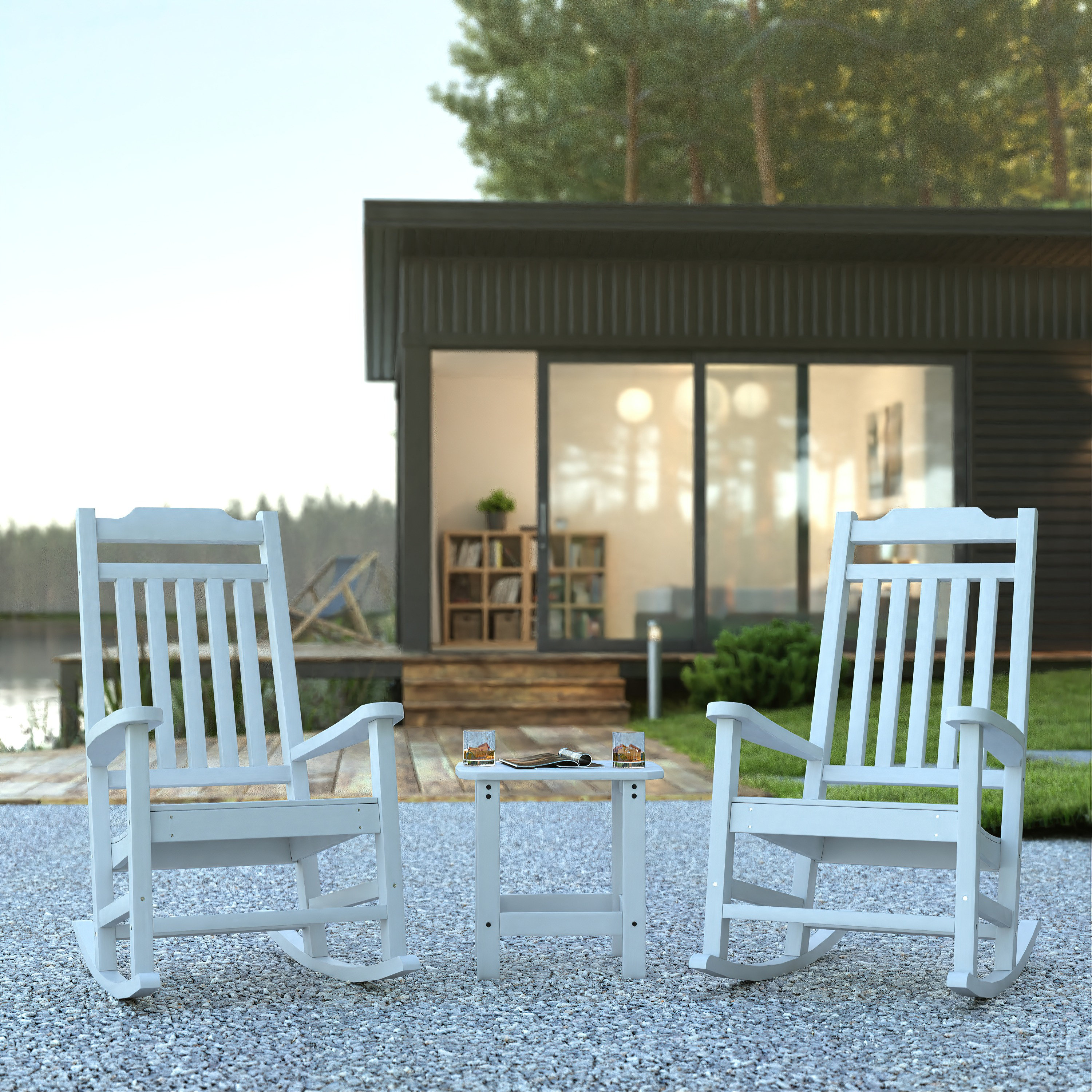 Red Barrel Studio 3 Piece Set All-Weather Poly Resin Rocking Chairs ...