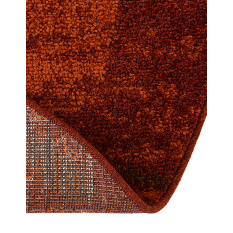 Tapis rouge brique / vert sauge / orange Alair, Rond 5 pi 3 po