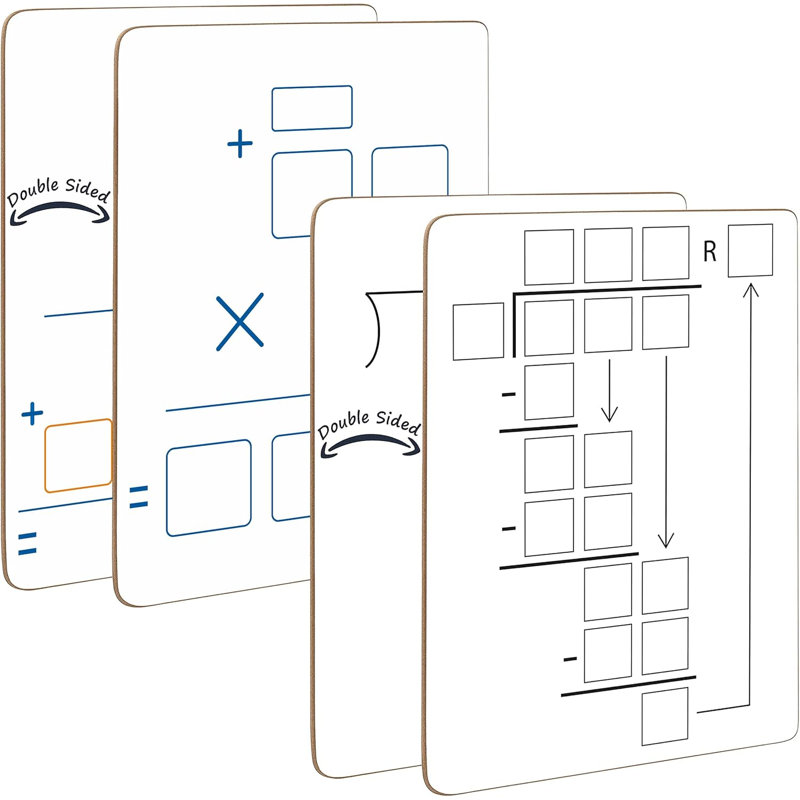 Tableau blanc de pratique à double face effaçable à sec 9 "x12" avec multiplication 2 x 1 et 2 x 2 
