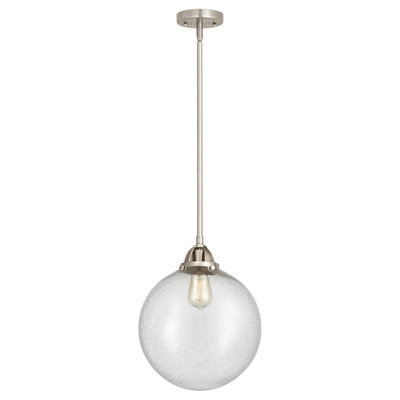 Nouveau - Mini luminaire suspendu à tige 1 lumière 8 "Alfonsa - Nouveau - 2 ampoules DEL - Finition chrome poli - Abat-jour granuleux