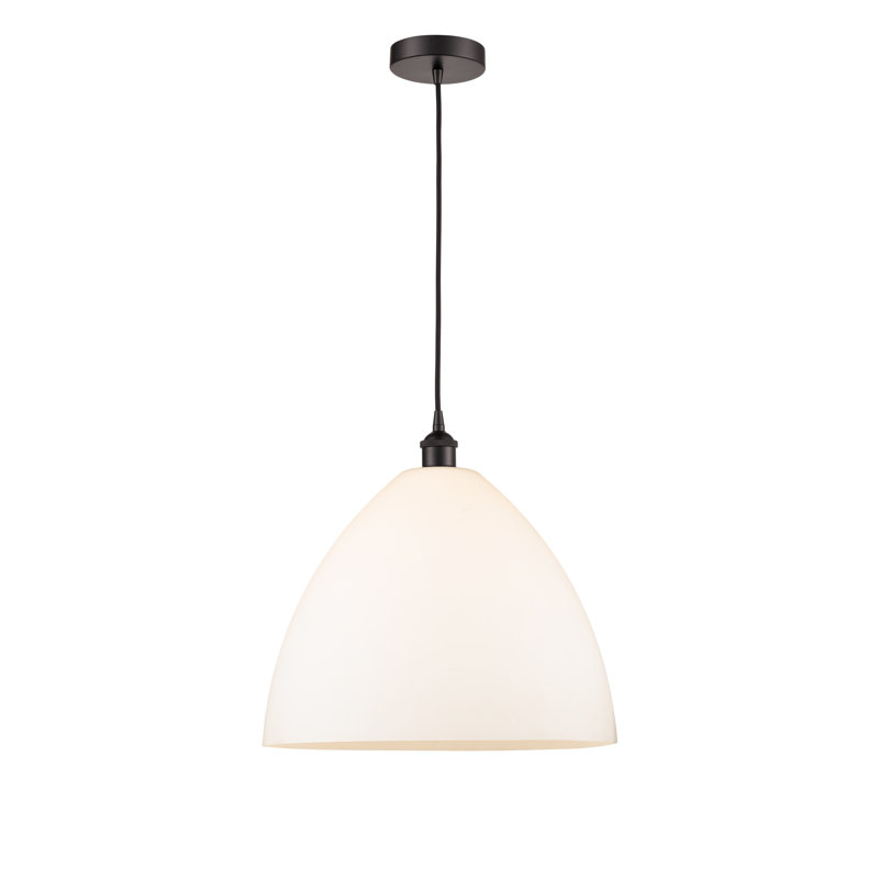 Luminaire suspendu en forme de dôme à 1 lumière Bluford, Blanc, H 17,75 po x l 16 po x P 16 po, Bronze huilé