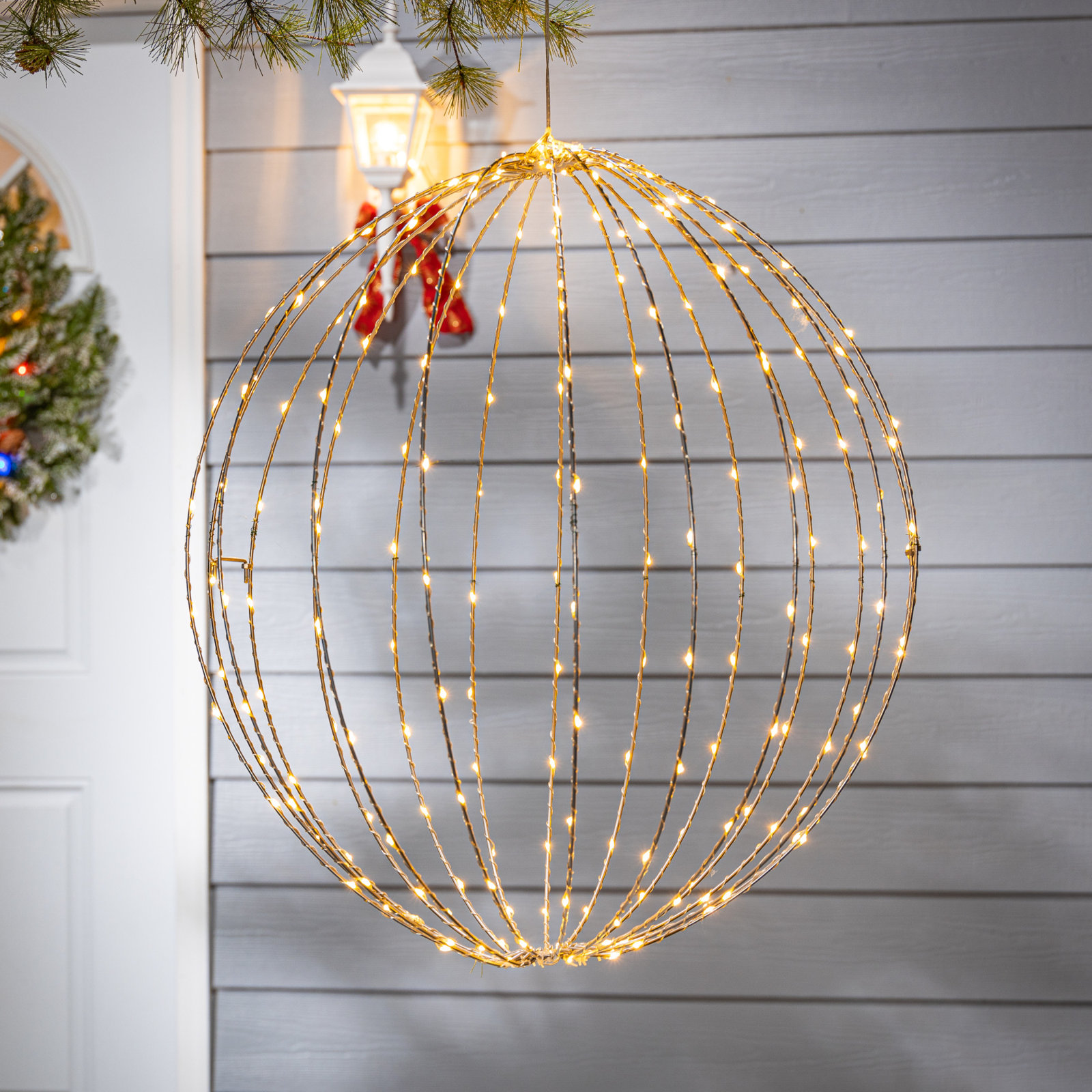 Whimsical Illuminated Metal Sphere With Warm White Micro Leds, 24.4" H x 24" W x 24" D