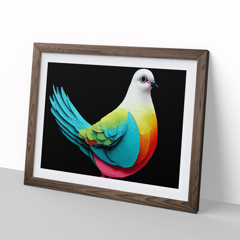 Unique Dove Bird - Framed Print, 46cm H x 64cm W x 2cm D, Walnut
