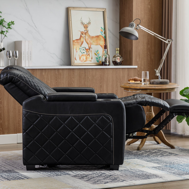 36.22" W Luxurious Power Recliner Home Theater Seating with Adjustable Headrest & Cup Holders & Ambient Light Strap, Black