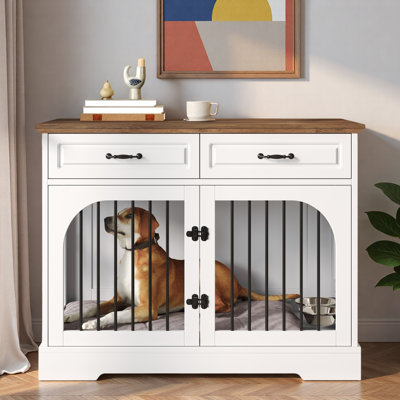 Meuble pour chien avec 2 tiroirs de rangement, bols rotatifs et verrous robustes