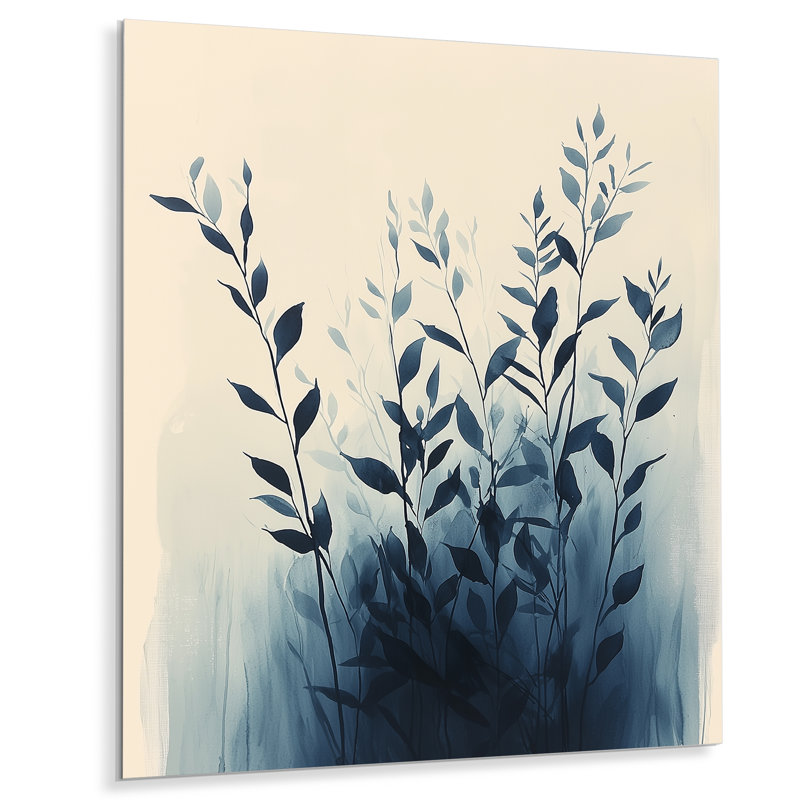 Minimalisme solitude des feuilles en monochrome II - plantes, art en métal, H 44 po x l 34 po