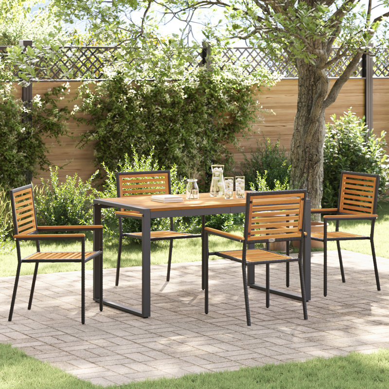 4 - Person Patio Dining Set with Rectangular Table, Black