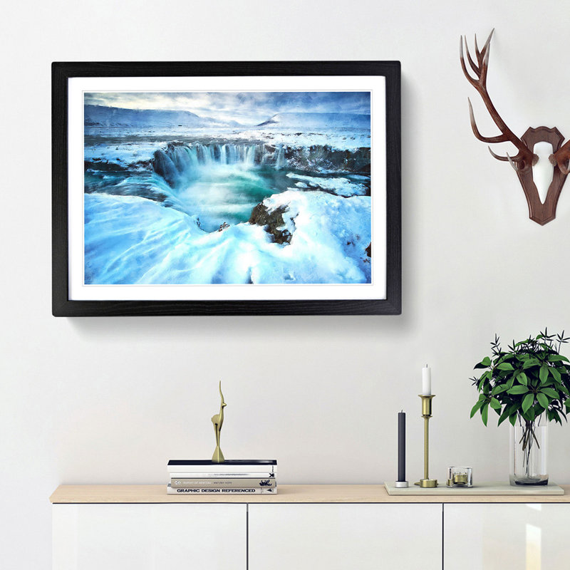 Icelandic Waterfall - Picture Frame Painting Print, Black Framed, 62cm H x 87cm W x 2cm D