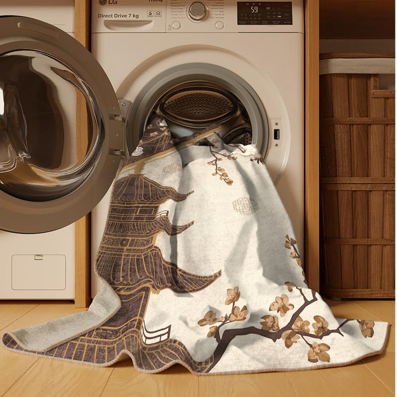 Tapis oriental beige lavable à la machine à motif d'inspiration mondiale Penola, Carré 3 pi