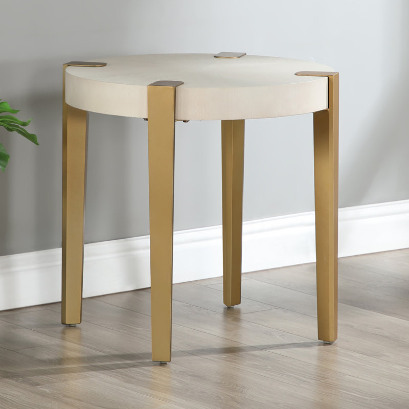 Missick 24" Round Wood End Table, White, Gold