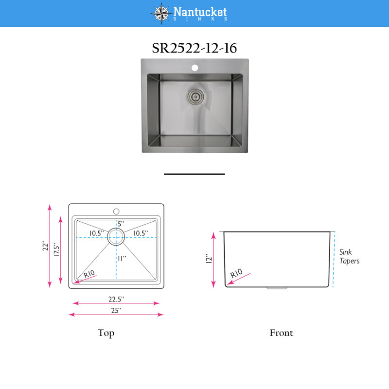 Pro Series 25" Topmount Small Radius Stainless Steel Laundry Sink