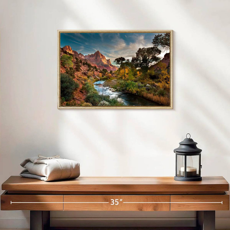 Paysage de Sion, 19 po x 13 po, Cadre flottant en bois naturel