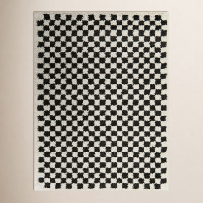 Walker Charcoal Cream Checkered Shag Rug
