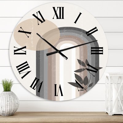 Abstrait arc-en-ciel soleil et lune dans les tons de terre III - horloge murale moderne