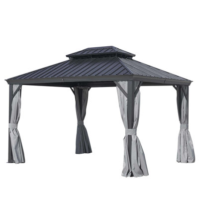  Abri de jardin à toit rigide 12 * 16FT avec double toit en acier galvanisé pour pelouse et jardin