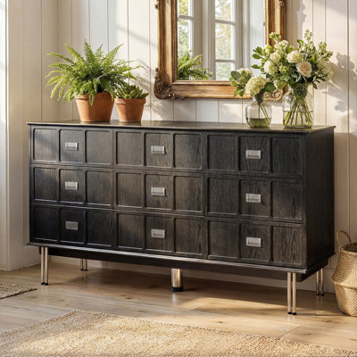 63" Wide 9 Drawer Chest Dresser With Silver Handles