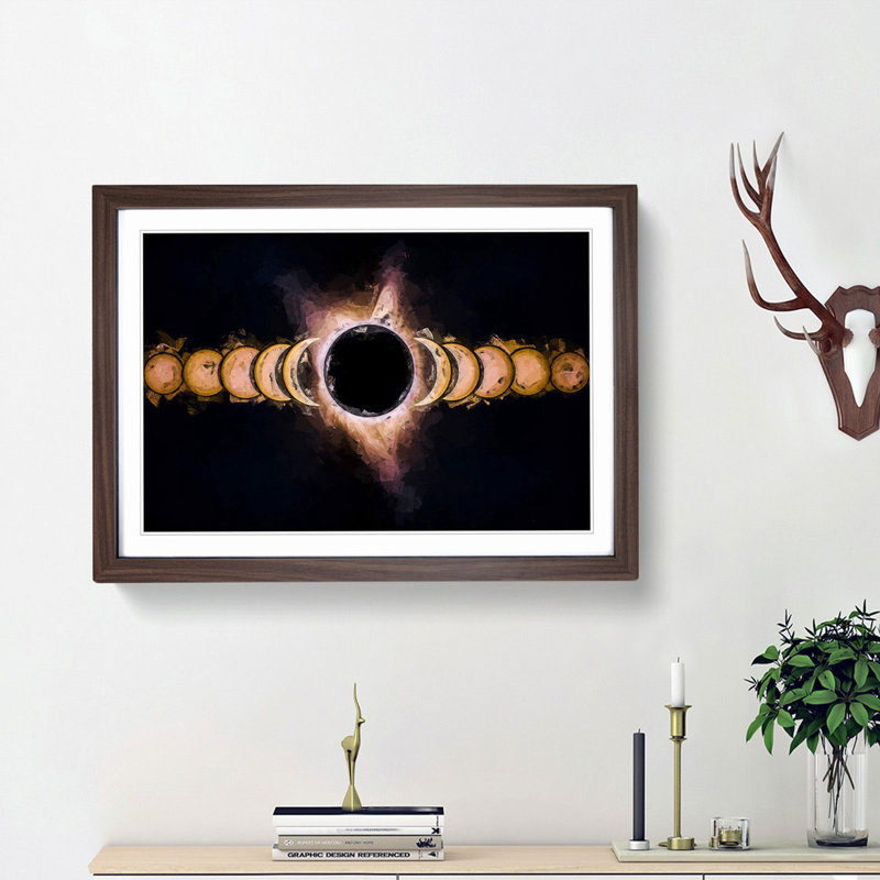 The Eclipse in Abstract - Picture Frame Graphic Art Print, 48cm H x 65cm W x 2cm D, Walnut Framed