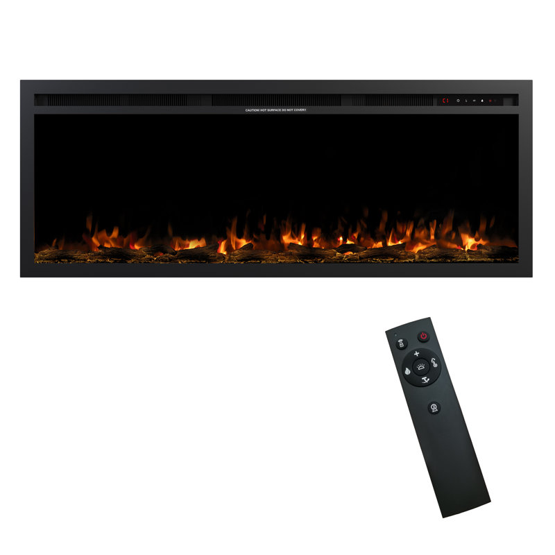 Black Electric Fireplace, Slimline Insert/Wall Mount Electric Fireplace, Remote Control with App, 12 Adjustable Flame Colors and Charcoal Bed Colors, Timer, 1500 Watts